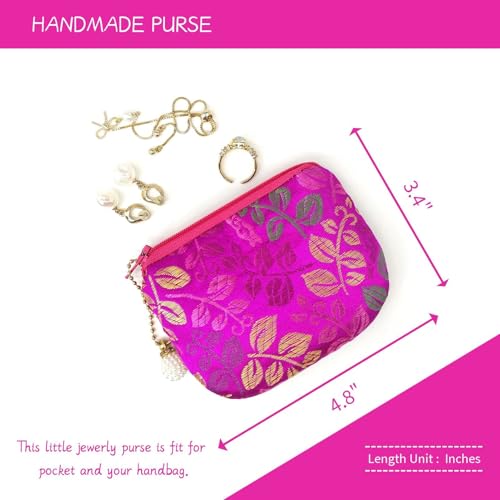 Handmade Women Coin Purse Brocade Zipper Wallet Rosary Pouch Silk Jewelry Bag - MagentaPro - color: MagentaPro