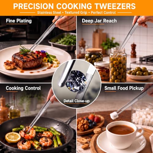 Yaomiao 4 Packs 8 Inch Cooking Tweezers Bar Kitchen Tongs, Silver - color: Silver, size: 8 Inch