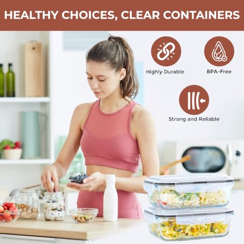 Razab 6.5 Cups / 52 Oz 4 Piece (2 Containers + 2 Lids) Glass Food Storage Containers Set with Airtight Locking Lids - For Storing, Baking & Serving BPA Free, Leakproof - Microwave, Freezer & Oven Safe - color: Black
