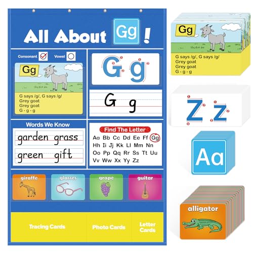 Torlam Alphabet Learning Pocket Chart Alphabet Wall Chart ABC Flash Cards Learning Games, Handwriting Practice Letter Tracing for Kids Homeschool Preschool Kindergarten Learning Activities Must Haves