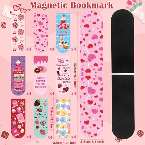 Haooryx Valentine's Day Magnetic Bookmark - 36 Set Sweet Dessert Magnetic Clip Bookmark with Valentine Gift Card Page Marker for Kids Valentines School Class Exchange Gift Student Reward Party Favor