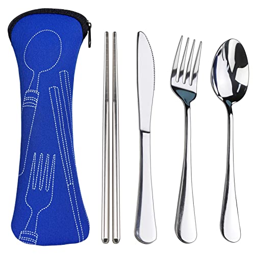 Portable Silverware Set with Case, Lengnoyp Travel Camping Utensils Set, Premium Stainless Steel Travel Cutlery Set - color: Thick 5 PCS
