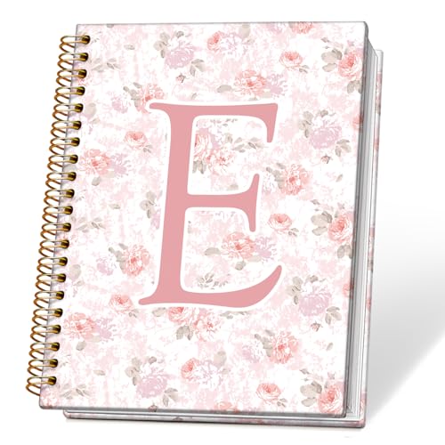 Pink Floral Personalized Initial Letter E Notebook Journal, Custom Gifts, Personalized Monogrammed Gifts for Women, Cute Custom Hardcover Spiral Notebook for School,5.5 x 8.3 - color: 00-coquette Floral(e)