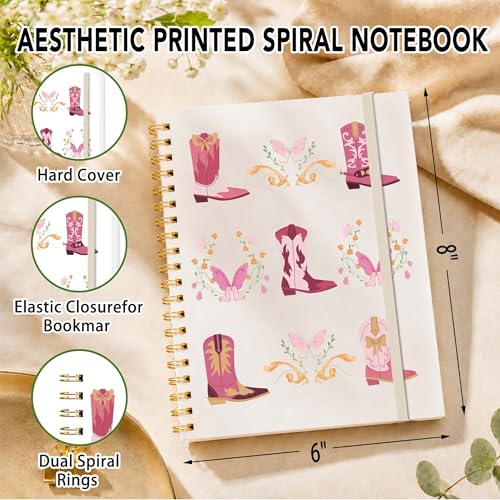 Cowgirl Lined Spiral Notebook, Pretty Hardcover Journal 6'' x 8.4'', Pink Western Notebook for Women, Work, Writing, Note Taking Gift - color: cowgirl