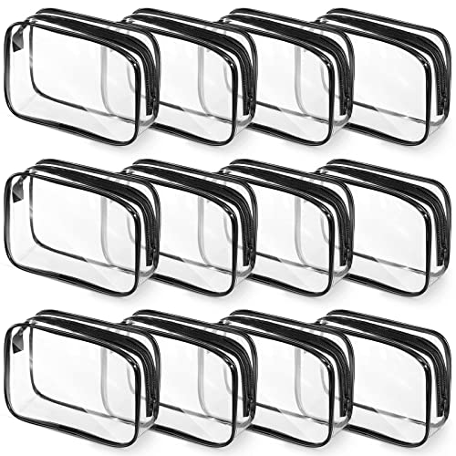 Weewooday 12 Pcs Clear Cosmetic Bags PVC Zipper,Large,Black - color: Black, size: Large