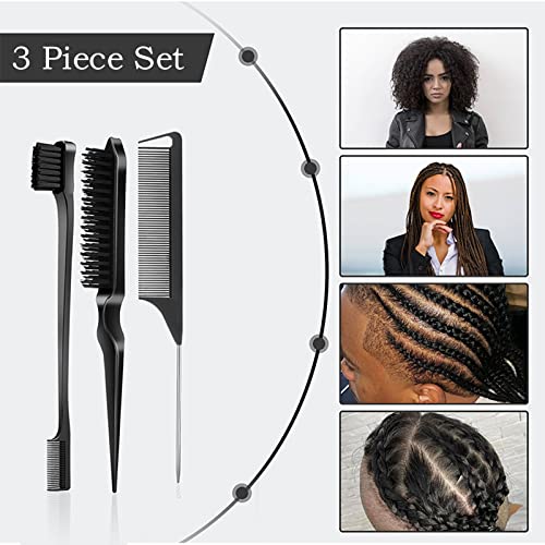 SWEET VIEW 3Pcs Slick Back Hair Brush - color: Black
