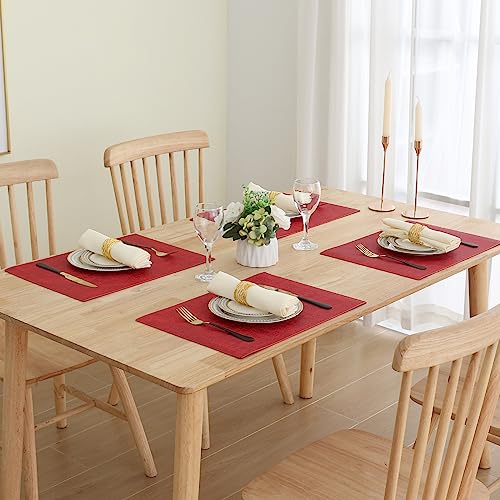 Homaxy PU Faux Leather Placemats for Dining Table, Set of 6, Red - color: Red