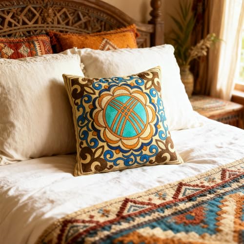 VOGOL Embroidered Floral Geometric Throw Pillow Cover, 18 x 18, 1 Pack - color: Flower-brown, size: 18"W x 18"L (Pack of 1)