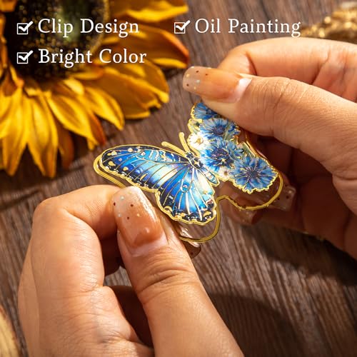 4 PCS Metal Butterfly Bookmarks, Golden Clips Bookmark Monet Oil Painting Theme Book Mark Bookmarks for Book Lovers Women Teens Writers Readers Children - color: Clip Design 2