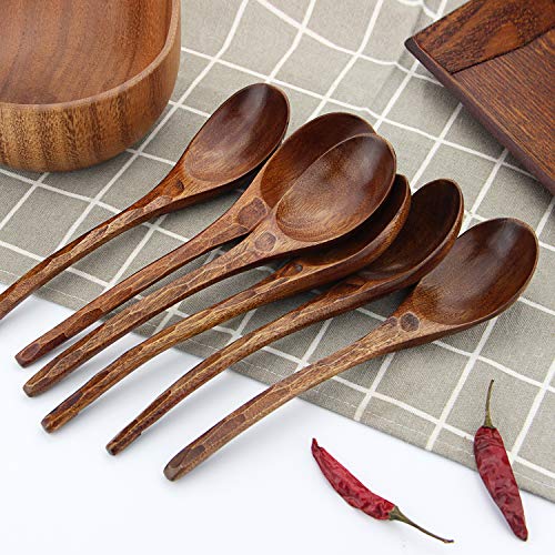 AOOSY 6 Pcs Wooden Soup Spoons, 7.84 Inches Japanese Ramen Spoon - color: 6 Pcs Japanese Natural Wood Spoon