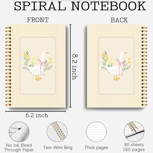 Guymn Coquette Pink Bow Floral Goose Notebook, Butter Yellow Cute Goose Journal for Kids Girls, Geese Animal Lover Gifts Hardcover Spiral Notebooks Journals 5.5x8.3 Inch - color: Section 12