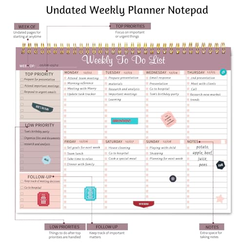 Thboxes Weekly To Do List Notepad, 8.5"x11" Desk Planner 52 Sheets, Lilac - color: Lilac Weekly To Do List