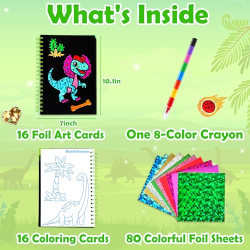 FUNNYB&G Foil Art Craft Kit for Kids, Sparkly Birthday Gift Toy for Kids - style: Dinosaur World