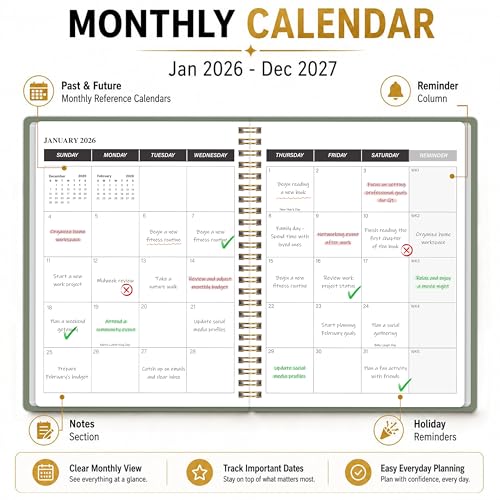 Monthly Planner 2026-20272 Year Calendar Planner, 7.5" x 10"