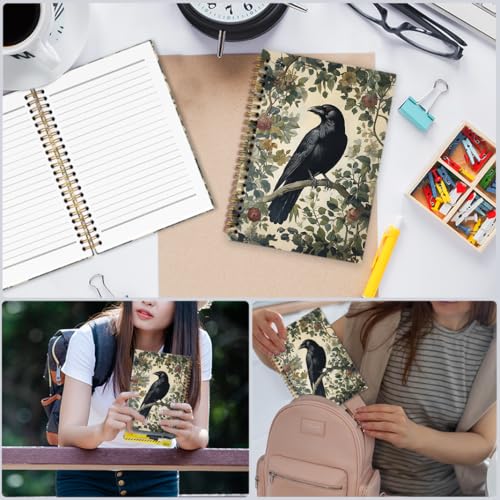 nvucamd Gothic Dark Raven Spiral Notebook, Witchy Black Crow Botanical Journal Notebook, Dark Raven Cottagecore Journaling Notebooks for Women, Gothic Raven Office School Supplies Gifts, 5.5x8.3 In - color: crow plant