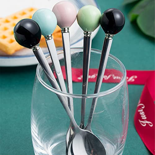 Stainless Steel Coffee Spoon,Teaspoon,Sugar Spoons,Korean Dessert Spoon with Ceramic Ball, 4 Pieces 5.5 Inches Green - color: Green