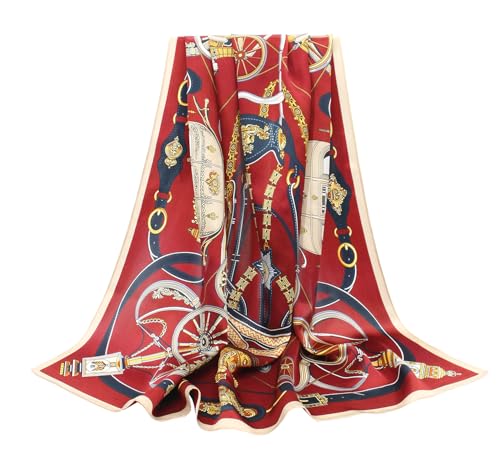 ANDANTINO 100% Mulberry Silk Scarf -Women 35" Square Hair Wraps-Gift Packed - color: Dark Red
