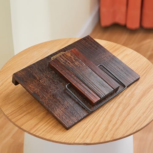 Rustic Wood Book Stand, Hands Free Holder for Cookbooks & Tablets