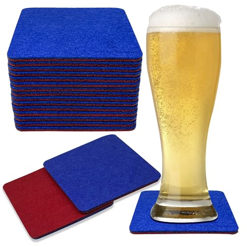 A&A Wonders Premium Felt Coasters for Drink, Two-Tone Reversible, Absorbent Felt Protects Furniture, Table, Anti Slip, Suitable for Drinks & All Table Types (Wine Red/Royal Blue, Square 18 Pack) - color: Wine Red/Royal Blue, size: Square 18 Pack