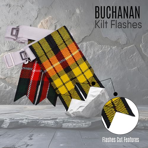 EZE Kilt Flashes for Men with Heavy Buckle Adjusters, Plain & Tartan Kilt Sock Flashes Acrylic Wool - color: Buchanan