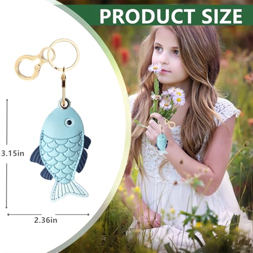 BORKUANA PU Leather Keychain holder Protective Case Compatible with AirTag - color: Fish Ching