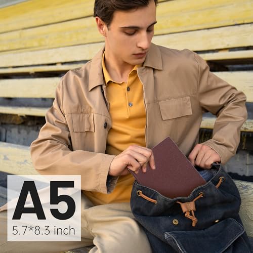 CAGIE College Ruled Journal for Men & Women, Softcover A5 Leather Notebook - color: Burgundy, size: 1 Pack