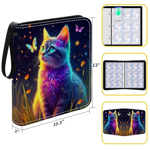 Card Binder 900 Pockets, 50 Sleeves Large Binder Trading Cards Holder 9 Pocket, Storage Organizer, Album Folder Case Protector Collector Gift Colorful Cute Cat Butterfly - color: Colorful Cute Cat Butterfly, size: 9 Pocket