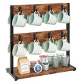 IBUYKE Coffee Mug Holder for Countertop,16 Hook Mug Tree,Brown TBJ001H - color: Rustic Brown, size: no shelf(16 mugs)