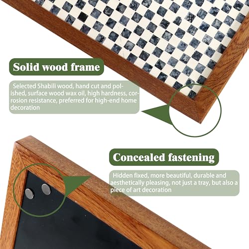 42x32CM Rectangle Mother of Pearl Checkerboard Wood Border Serving Tray - color: Checkerboard