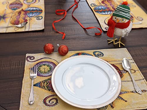 DaDa Bedding Bohemian Ornaments Tapestry Placemats - Set of 4 Festive Christmas Holiday Turkish Star Lights Lanterns - Needle Stitched Cotton Linen Woven Kitchen Dining Table Mats - 13” x 19” (14916) - color: Bohemian Ornaments
