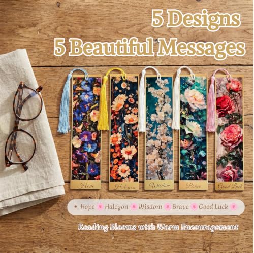 5Pcs Printed Paper Floral Vintage Oil Painting Book Marks with Tassels - color: Set C