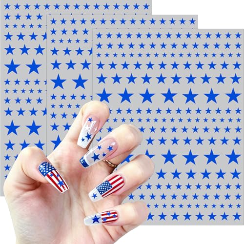 9 Sheets 4th of July Nail Stickers, Patriotic Red White and Blue Star Nail Decals Self-Adhesive Star Nails Stickers for Independence Day Memoria Day DIY Manicure Decorations for Women