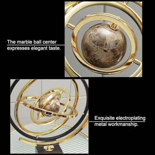 Homary Modern Abstract Art Decoration Metal Globe Ornament Sculpture Decor with Rectangle Stand Black & Gold