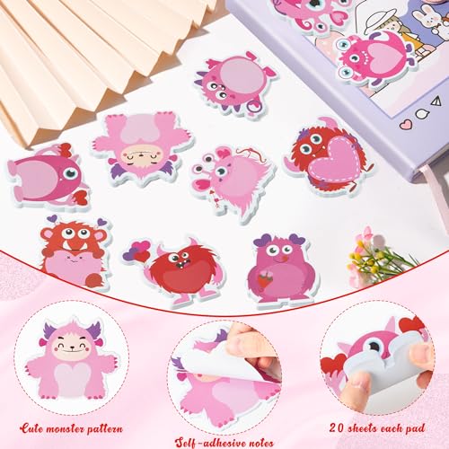 CJiangpo 30 Pack Valentine’s Day Sticky Notes Pad 600 Sheets Cute Monster Self Stick Notepad Memo Pads Funny Page Marker Valentines Gift - color: Monster