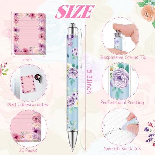 Eaasty 20 Pieces Flower Gift for Women Sticky Notes with Floral Pens, Pencil Bags Makeup Bags, 3 x 4 Inches Cute Note Pads, Funny 1.0 mm Ballpoint Pens, Office Supplies for Women - style: Flower