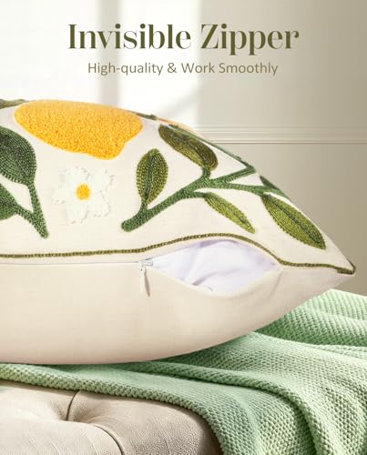 Embroidered Throw Pillow Cover, 18x18 Inch, Lemon Branch - color: Branch-lemon, size: 18" x 18" (Pack of 1)