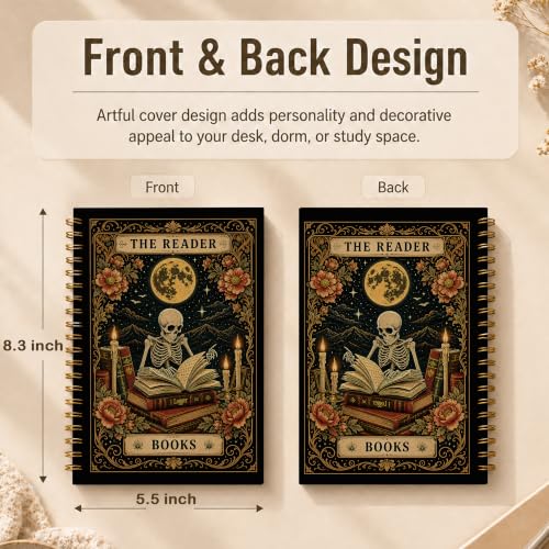 Gothic Skeleton Book Reader Spiral Notebook 5.5x8.3 Inch - color: pattern-9