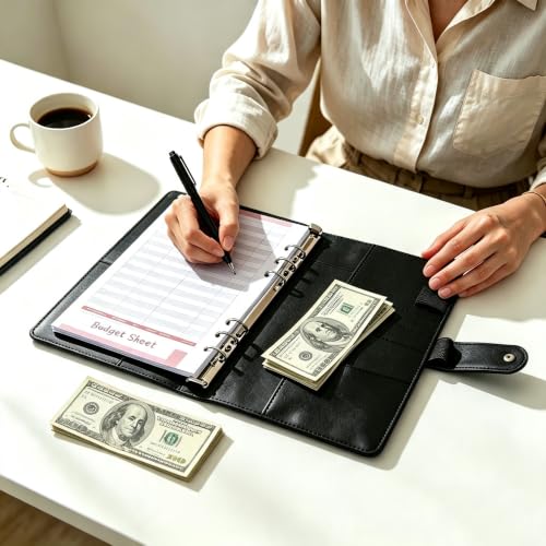 A5 6 Ring Binder Cover Crocodile - Large PU Leather Notebook Binder with Hidden Snap Buckle, Refillable Budget Planner, Black - color: Black, size: A5