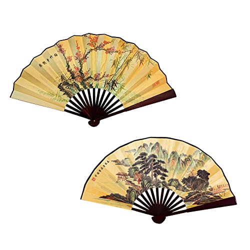 Fox Baby Folding Hand Fan,13 inch Bamboo Fabric Large Hand Fans with Chinese Traditional Painting for Decorations,Performance (Plum Bamboo & Mountain Pine) - color: Plum Bamboo & Mountain Pine