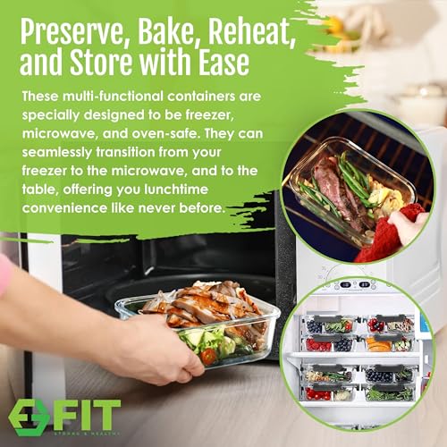 Glass Meal Prep Containers 2 and 3 Compartments, Leak-Proof, 32 oz, 4 Pack - color: Black (2,3 compartment - 4 pack, 32 oz)