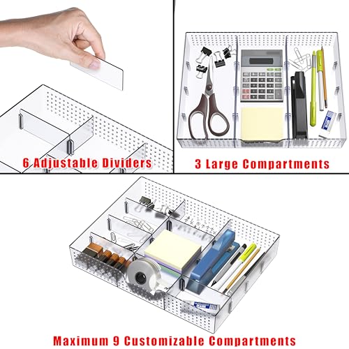 Simple Houseware Drawer Organizer Tray, 9 Adjustable Compartments, Clear - color: Clear, size: 1 Pack
