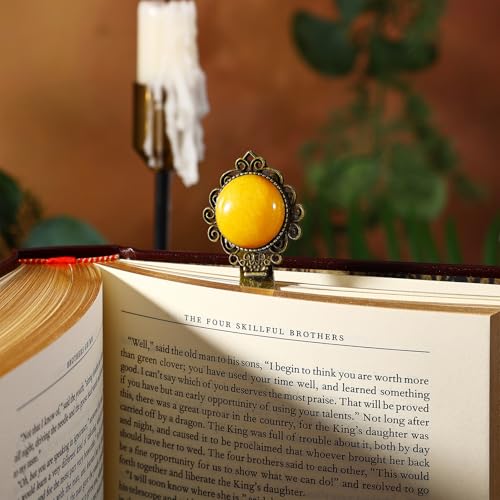 1Pcs Vintage Yellow Jade Bookmark with Natural Crystal Stone - Fantasy Metal Yellow Jade Bookmark for Reading Women, Men, Book Lovers, Girls and Teachers Bookmarks - color: Yellow Jade