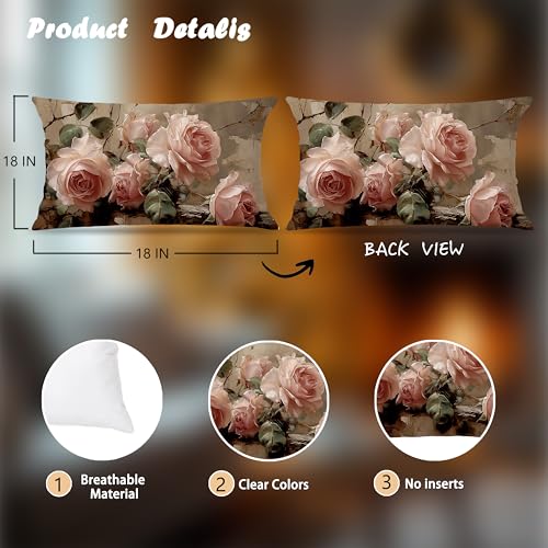 Vintage Pink Rose Floral Throw Pillow Covers Decor 12x20 Inch - color: A-rose-1, size: 20" x 12" (Pack of 1)
