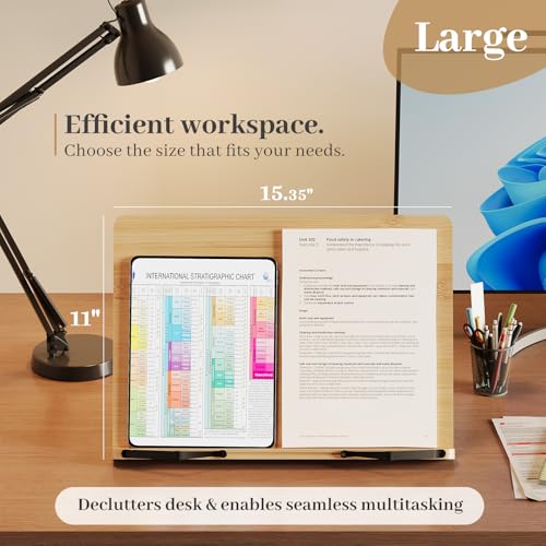 Book Stand, Large Book Holder for Reading Hands Free, Cookbook Stand - size: Large (15.35 × 11 in)