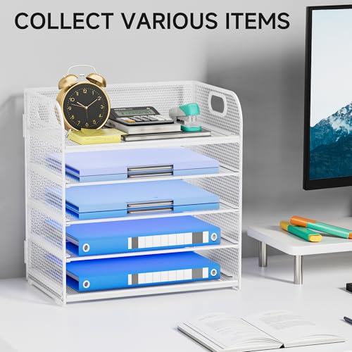 5-Tier Stackable Paper Organizer with Handle, White - color: White, size: 12.6" x 9.1" x 13.4"