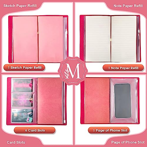 Personalized Journal Gift-Pink Initial Leather Journal+Heart Diamond Pen Set,Travel Notebook Diary Gifts,Refillable Notepads,Christmas,Birthday Gifts for Women Girls (7.9"x4.7") (M) - style: M
