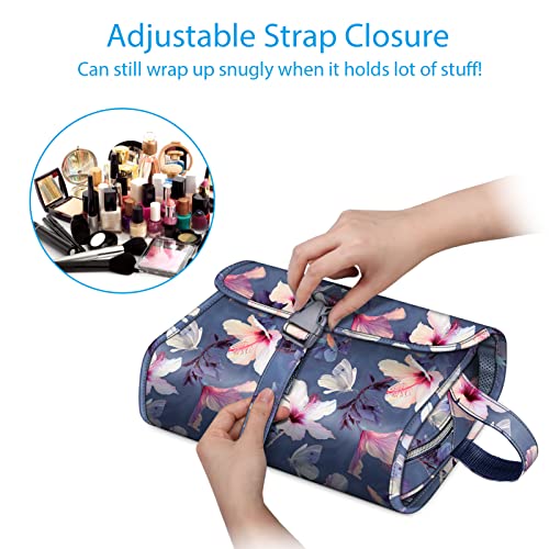 FINTIE Hanging Toiletry Bag Portable Travel Cosmetic Makeup Organizer - color: Blooming Hibiscus