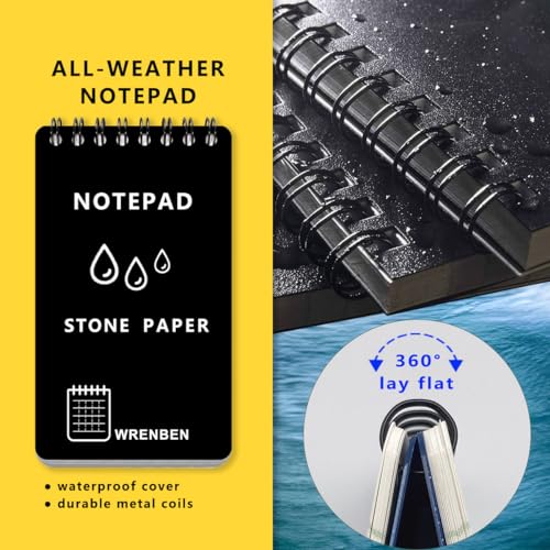 Waterproof Top Spiral Notepads 3" x 5", Universal Grid, Black - color: Black, size: Small