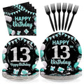 96Pcs Teal Black 13th Birthday Party Decorations, Serves 24 - style: Peacock Blue Black 13th Birthday