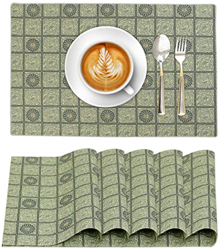 Ruvanti Placemats Set of 6, 100% Cotton Place Mats of 13"x19", Floral Tiles - color: Floral Tiles